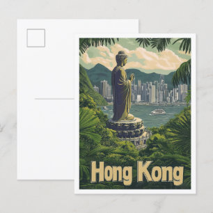 Cartão Postal Ilustração de viagem vintage de arte de Hong Kong 
