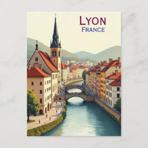 Cartão Postal Ilustração de viagem vintage de arte de Lyon Franç