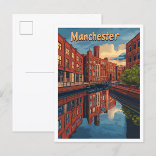 Cartão Postal Ilustração de viagem vintage de arte de Manchester