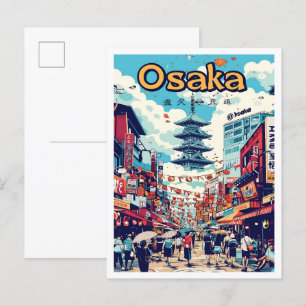 Cartão Postal Ilustração de viagem vintage de arte de Osaka Japã
