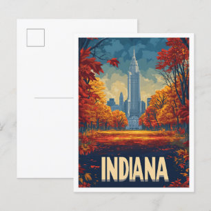 Cartão Postal Ilustração de Viagem Vintage de Arte Indiana EUA