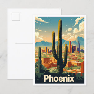 Cartão Postal Ilustração de viagem vintage de arte Phoenix Arizo