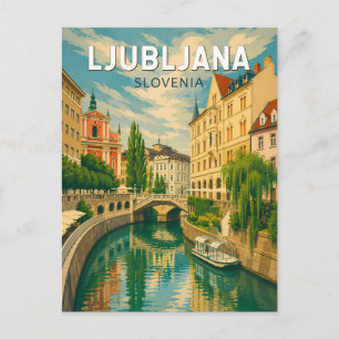 Cartão Postal Ilustração de viagem vintage de Liubliana Eslovêni