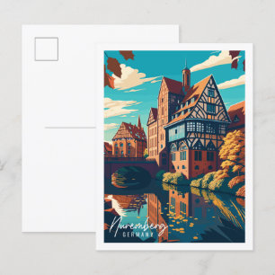 Cartão Postal Ilustração de viagem vintage de Nuremberg Alemanha