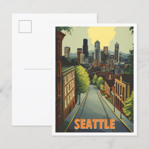 Cartão Postal Ilustração de viagem vintage de Seattle Washington