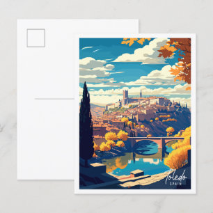 Cartão Postal Ilustração de viagem vintage de Toledo Espanha