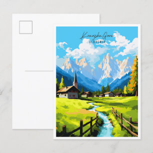 Cartão Postal Ilustração de viagem vintage Kranjska Gora Eslovên