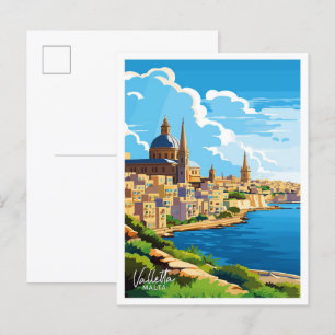 Cartão Postal Ilustração de Viagem Vintage La Malta