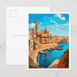 Cartão Postal Ilustração de Viagem Vintage La Malta