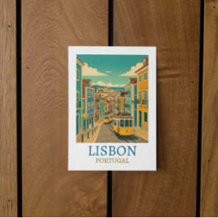 Cartão Postal Ilustração de Viagem Vintage Lisboa Portugal