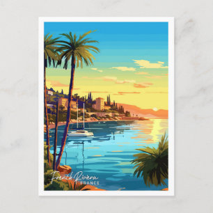 Cartão Postal Ilustração de Viagem Vintage na França da Riviera
