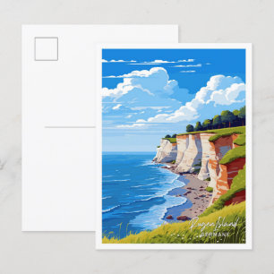 Cartão Postal Ilustração de Viagem Vintage na Ilha de Rugen