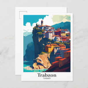 Cartão Postal Ilustração de Viagem Vintage na Turquia Trabzon
