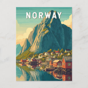 Cartão Postal Ilustração de viagem vintage Noruega
