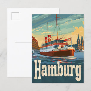 Cartão Postal Ilustração de Viagem Vintage Retro Hamburgo Aleman