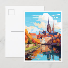 Cartão Postal Ilustração de viagens vintage Amiens France