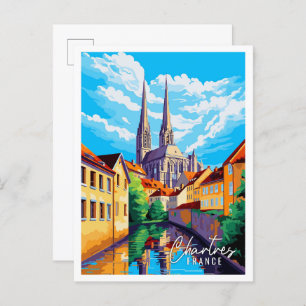 Cartão Postal Ilustração de viagens vintage Chartres France