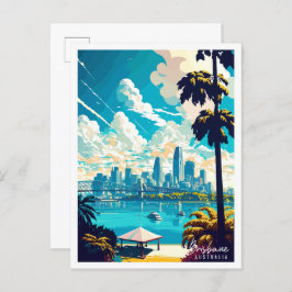 Cartão Postal Ilustração de viagens vintage da Austrália Brisban