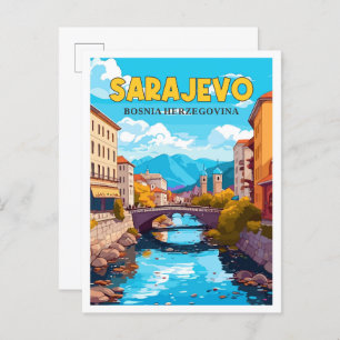 Cartão Postal Ilustração de viagens vintage da Bósnia de Sarajev