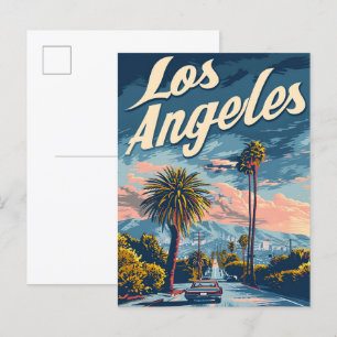 Cartão Postal Ilustração de Viagens vintage da Califórnia em Los