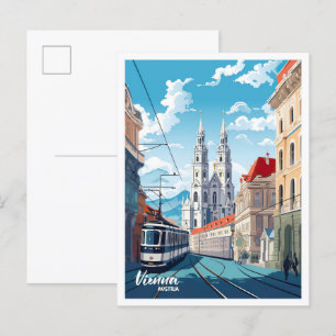 Cartão Postal Ilustração de Viagens vintage da Cidade de Viena,