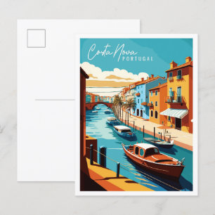 Cartão Postal Ilustração de viagens vintage da Costa Nova Portug