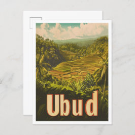 Cartão Postal Ilustração de Viagens vintage da Indonésia Ubud Ba