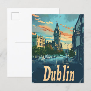 Cartão Postal Ilustração de Viagens vintage da Irlanda de Dublin