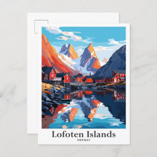 Cartão Postal Ilustração de Viagens vintage das Ilhas Lofoten No