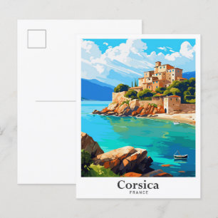 Cartão Postal Ilustração de Viagens vintage de Arte da Córsega F