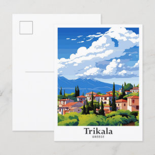 Cartão Postal Ilustração de Viagens vintage de Arte de Grécia Tr