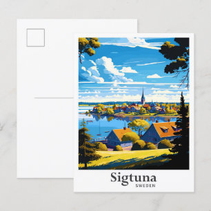 Cartão Postal Ilustração de Viagens vintage de Arte de Suecia Si