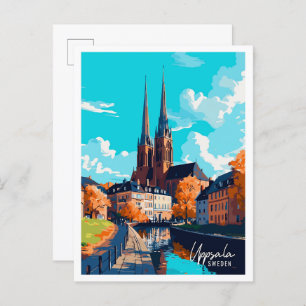 Cartão Postal Ilustração de Viagens vintage de Arte de Uppsala S