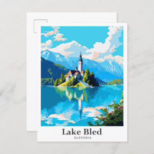 Cartão Postal Ilustração de Viagens vintage de Arte do Lago Bled