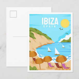Cartão Postal Ilustração de Viagens vintage de Arte Espanha Ibiz