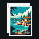 Cartão Postal Ilustração de viagens vintage de Arte Grécia do Sk<br><div class="desc">Ilustração da viagens vintage de Arte Grécia de Skiathos</div>