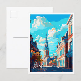 Cartão Postal Ilustração de viagens vintage de Arte Holandesa Br