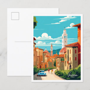 Cartão Postal Ilustração de Viagens vintage de Arte na Itália Ve