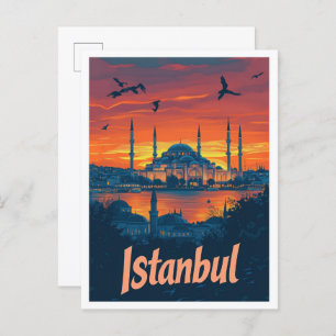 Cartão Postal Ilustração de Viagens vintage de Arte na Turquia e