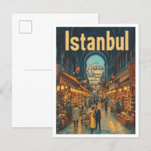 Cartão Postal Ilustração de Viagens vintage de Arte na Turquia e
