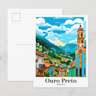 Cartão Postal Ilustração de Viagens vintage de Arte Ouro Preto B
