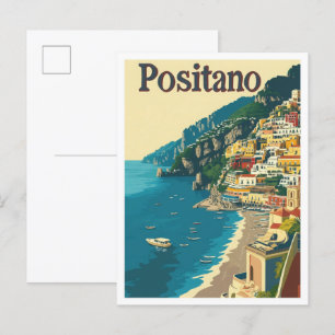 Cartão Postal Ilustração de Viagens vintage de Arte Positano Itá