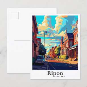 Cartão Postal Ilustração de Viagens vintage de Arte Ripon Englan