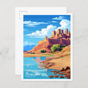 Cartão Postal Ilustração de viagens vintage de Benhaddau Marroco