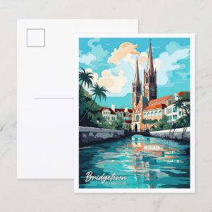 Cartão Postal Ilustração de Viagens vintage de Bridgetown Barbad