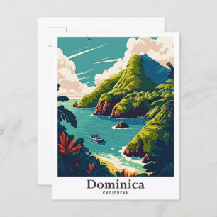 Cartão Postal Ilustração de Viagens vintage de Caribe Dominica