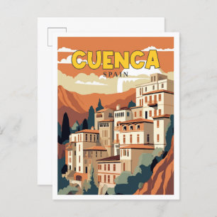 Cartão Postal Ilustração de viagens vintage de Espanha de Cuenca