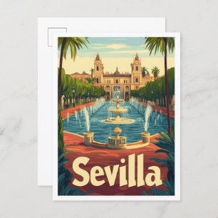 Cartão Postal Ilustração de Viagens vintage de Espanha Sevilha