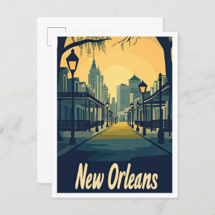 Cartão Postal Ilustração de Viagens vintage de Nova Orleans Loui
