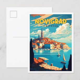 Cartão Postal Ilustração de viagens vintage de Novigrad Croácia